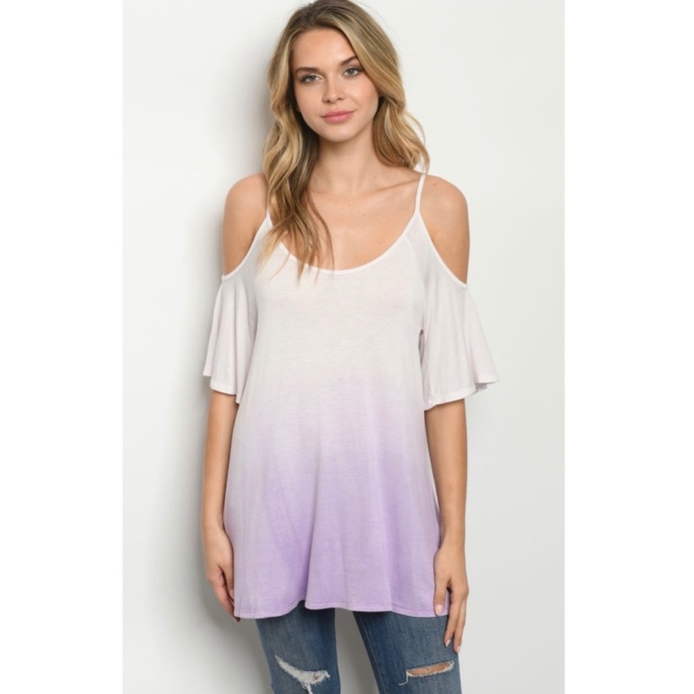 Lavender Ombré Cold Shoulder Top - Picture 2 of 3